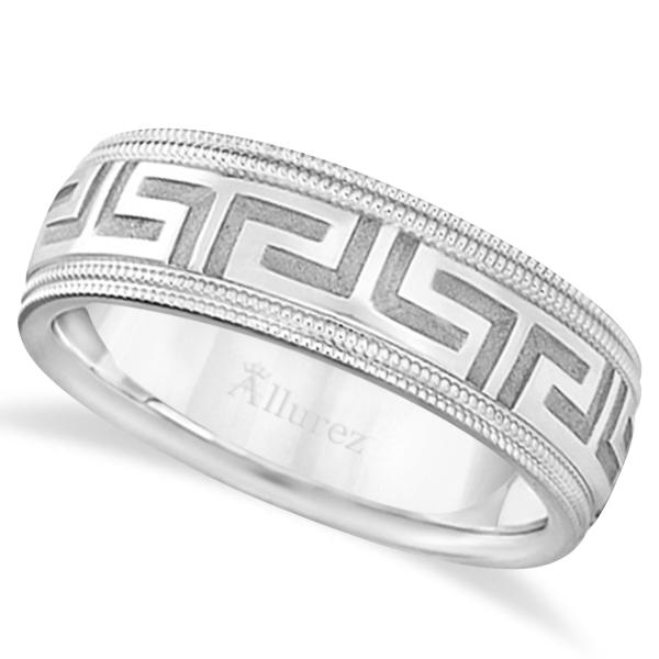 Men S Greek Key Wedding Ring With Milgrain Edges Palladium 7mm Men S Greek Key Wedding Ring With Milgrain Edges Palladium