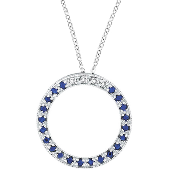 Diamond Blue Sapphire Circle Pendant Necklace 14k White Gold Ip43 Diamond Blue Sapphire Circle Pendant Necklace 14k White Gold