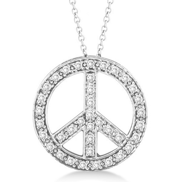 Diamond Peace Sign Pendant Necklace 14k White Gold 0 50ct Allurez Diamond Peace Sign Pendant Necklace 14k White Gold 0 50ct