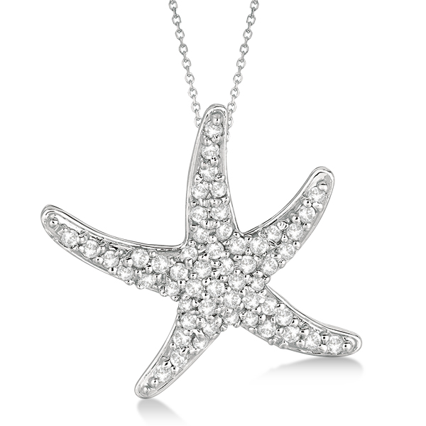0 55 Ct Beach Themed Pave Set Diamond Starfish Pendant Necklace 14k White Gold - White Gold Starfish Pendant 0 55 Ct Beach Themed Pave Set Diamond Starfish Pendant Necklace 14k White Gold - White Gold Starfish Pendant