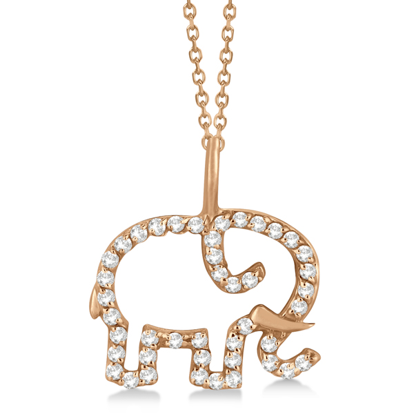 Elephant Diamond Pendant Necklace 14k Rose Gold 0 22ct