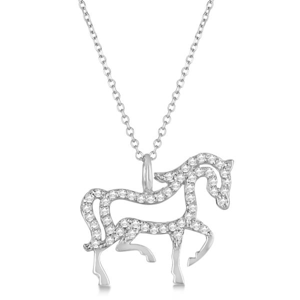 Diamond Galloping Horse Pendant Necklace 14k White Gold 0 25ct
