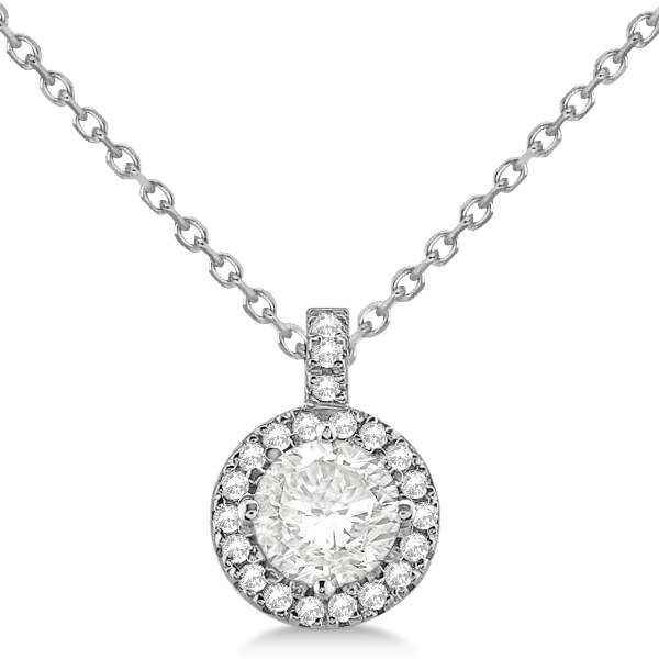 Diamond Halo Pendant Necklace Round Solitaire 14k White Gold 0 50ct Diamond Halo Pendant Necklace Round Solitaire 14k White Gold 0 50ct