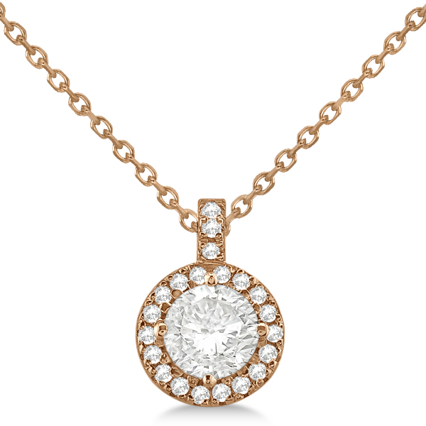 Diamond Halo Pendant Necklace Round Solitaire 14k Rose Gold 2 50ct Diamond Halo Pendant Necklace Round Solitaire 14k Rose Gold 2 50ct