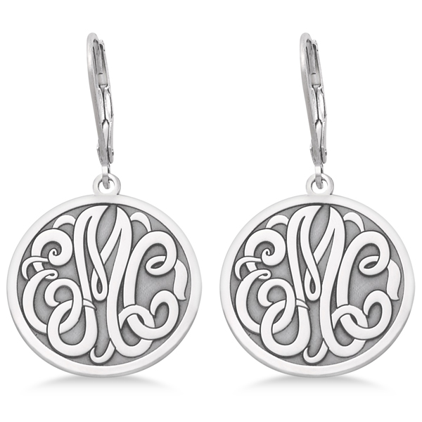 Stylized Initial Circle Monogram Earrings In Sterling Silver Ng12 Stylized Initial Circle Monogram Earrings In Sterling Silver