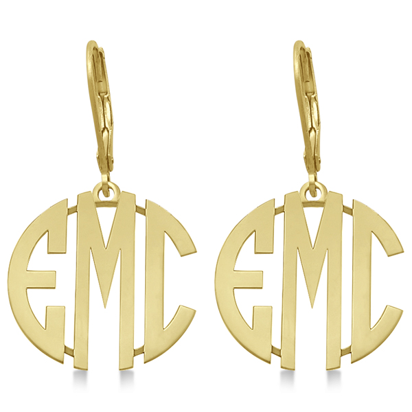 Bold 3 Initials Monogram Earrings In 14k Yellow Gold Ng14 Bold 3 Initials Monogram Earrings In 14k Yellow Gold