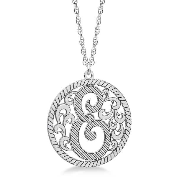 Custom Single Initial Monogram Pendant Necklace Sterling Silver Ng56 Custom Single Initial Monogram Pendant Necklace Sterling Silver