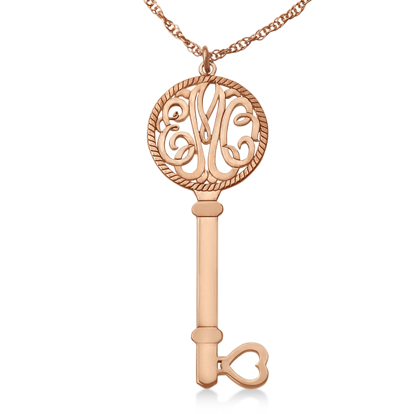 Personalized Key Initial Monogram Pendant Necklace 14k Rose Gold Ng40 Personalized Key Initial Monogram Pendant Necklace In 14k Rose Gold
