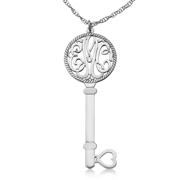Personalized Key Initial Monogram Pendant Necklace Sterling Silver Personalized Key Initial Monogram Pendant Necklace In Sterling Silver