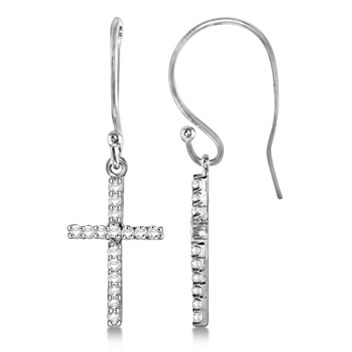 Dangle Diamond Cross Earrings 14k White Gold 0 20ct Dangle Diamond Cross Earrings 14k White Gold 0 20ct