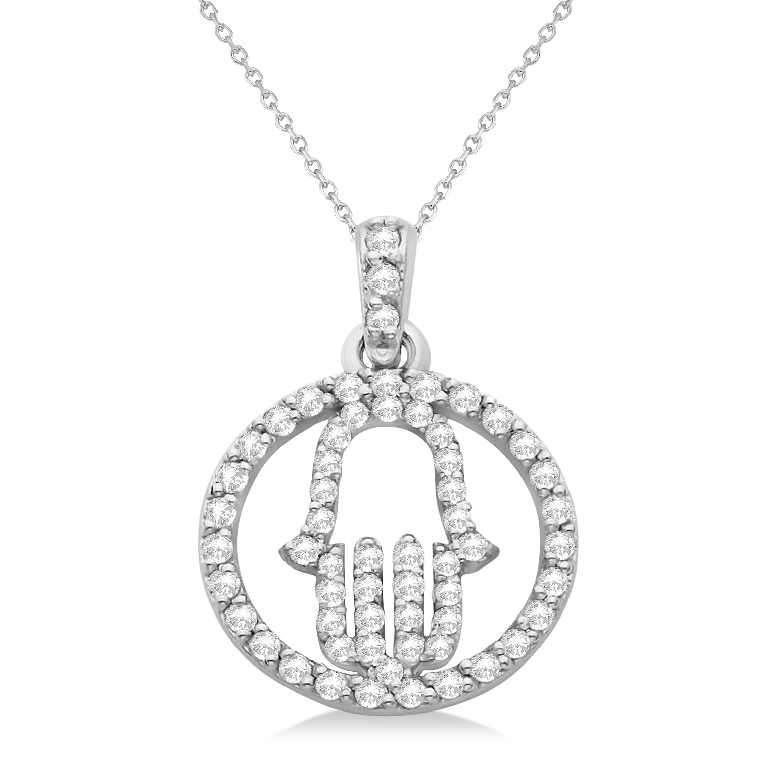 Hand Diamond Hamsa Pendant Necklace 14k White Gold 0 45ct Ad2314 Hand Of Diamond Hamsa Pendant Necklace 14k White Gold 0 45ct
