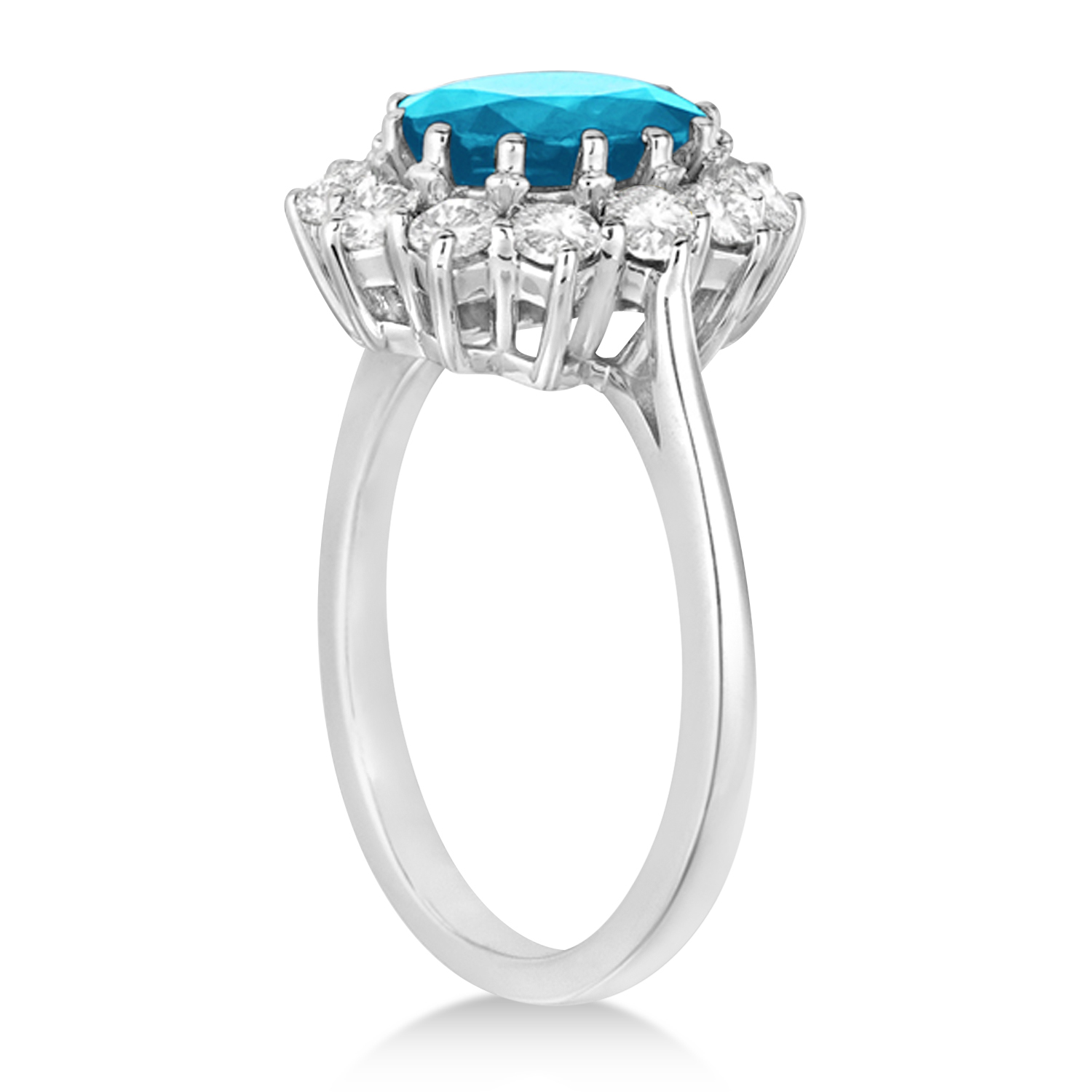 Oval Blue Topaz & Diamond Accented Ring 14k White Gold 3.60ct