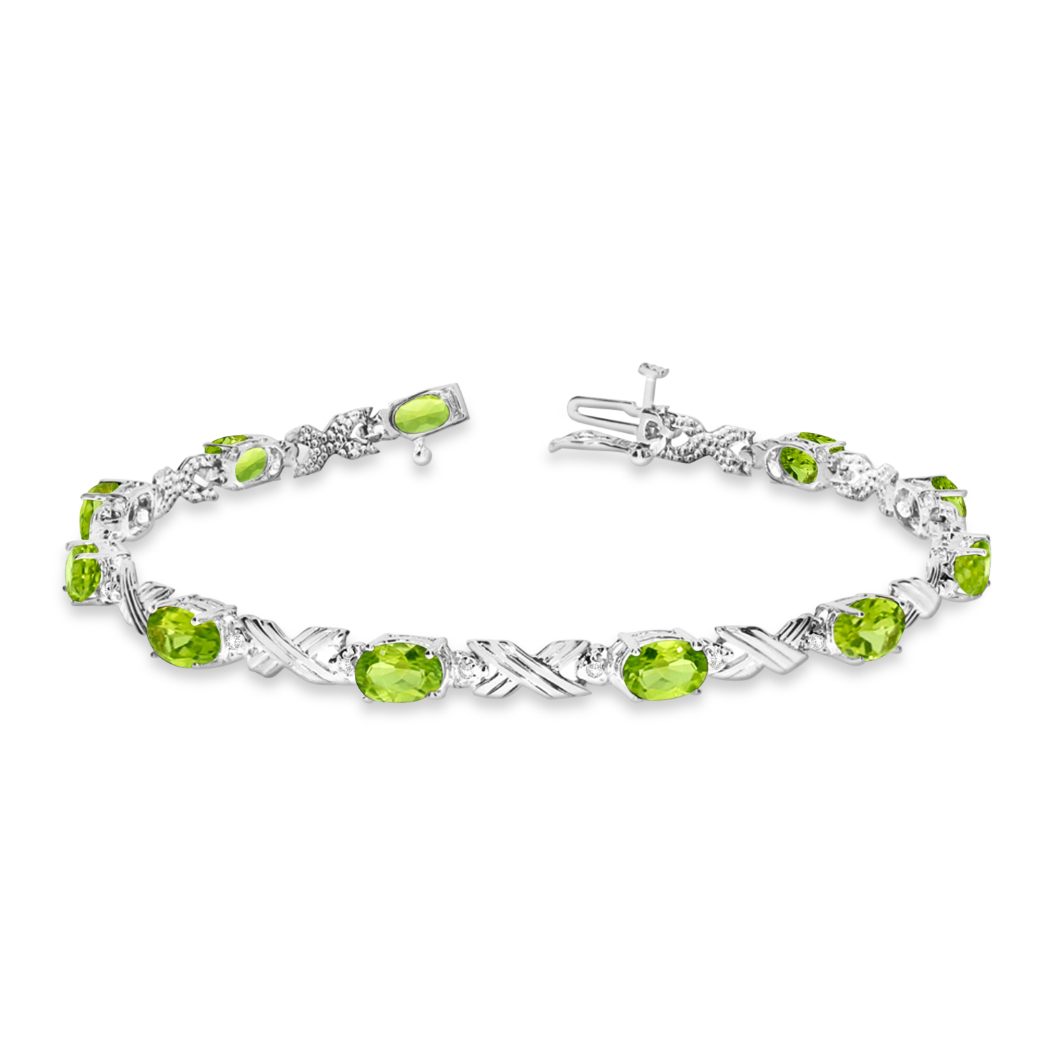 Peridot Diamond Xoxo Link Bracelet In 14k White Gold 6 65ct Peridot Diamond Xoxo Link Bracelet In 14k White Gold 6 65ct