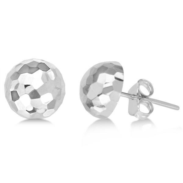 Half Disco Ball Hammered Stud Earrings 14k White Gold Md20 Half Disco Ball Hammered Stud Earrings 14k White Gold