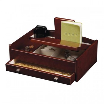 Wooden Dresser Top Valet Tray, Catch All w/ Burlwood Walnut Finish