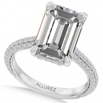 Emerald Lab Diamond Engagement Ring 14K White Gold (8.90ct)