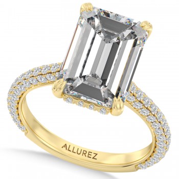 Emerald Lab Diamond Engagement Ring 14K Yellow Gold (8.90ct)