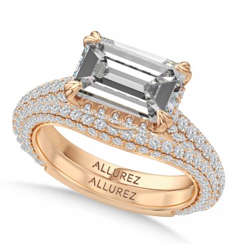 East-West Emerald Lab Diamond Bridal Set 14K Rose Gold (3.77ct)