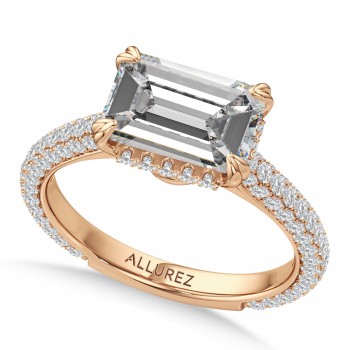 East-West Emerald Lab Diamond Bridal Set 14K Rose Gold (3.77ct)