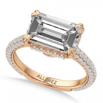 East-West Emerald Lab Diamond Bridal Set 14K Rose Gold (5.77ct)