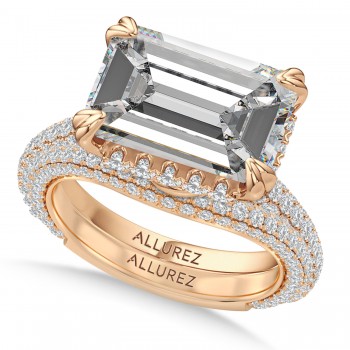 East-West Emerald Lab Diamond Bridal Set 14K Rose Gold (9.77ct)
