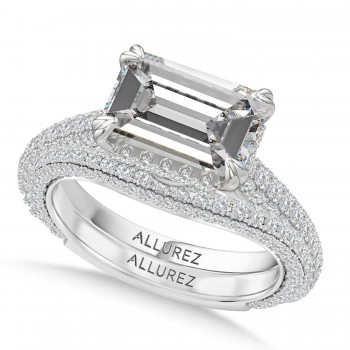 East-West Emerald Lab Diamond Bridal Set 14K White Gold (3.77ct)