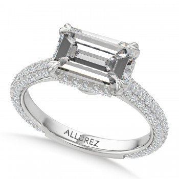 East-West Emerald Lab Diamond Bridal Set 14K White Gold (3.77ct)