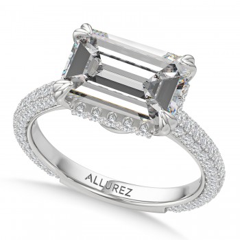 East-West Emerald Lab Diamond Bridal Set 14K White Gold (5.77ct)