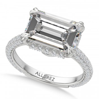 East-West Emerald Lab Diamond Bridal Set 14K White Gold (7.77ct)