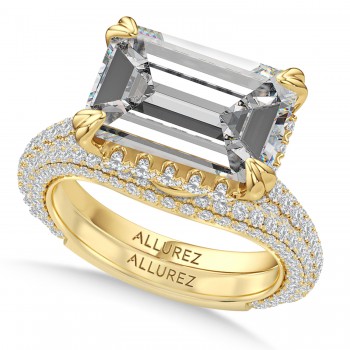 East-West Emerald Lab Diamond Bridal Set 14K Yellow Gold (9.77ct)