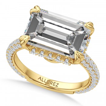 East-West Emerald Lab Diamond Bridal Set 14K Yellow Gold (9.77ct)