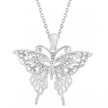Butterfly Shaped Pendant Necklace 14K White Gold