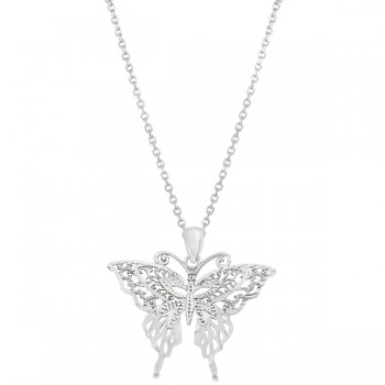 Butterfly Shaped Pendant Necklace 14K White Gold