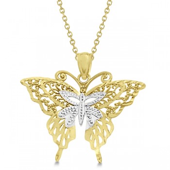 Butterfly Shaped Pendant Necklace 14K Two-Tone Gold