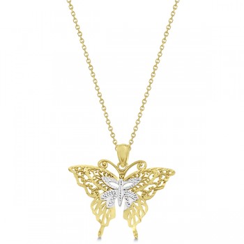 Butterfly Shaped Pendant Necklace 14K Two-Tone Gold