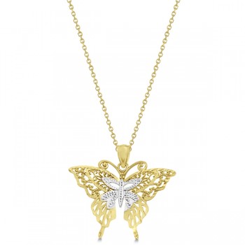 Butterfly Shaped Pendant Necklace 14K Two-Tone Gold