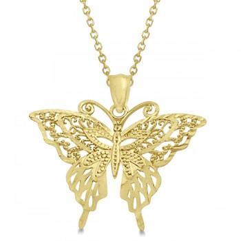 Butterfly Shaped Pendant Necklace 14K Yellow Gold