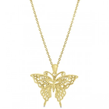 Butterfly Shaped Pendant Necklace 14K Yellow Gold