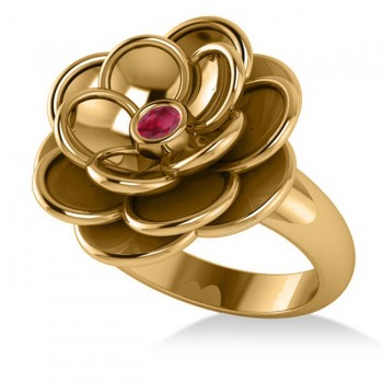 Ruby Flower Fashion Ring 14k Yellow Gold (0.06ct)
