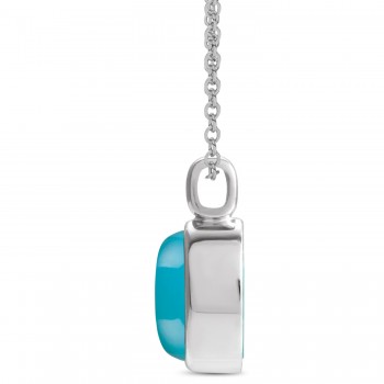 Oval Natural Cabochon Turquoise Pendant Necklace 14K White Gold (0.83ct)