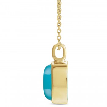 Oval Natural Cabochon Turquoise Pendant Necklace 14K Yellow Gold (0.83ct)