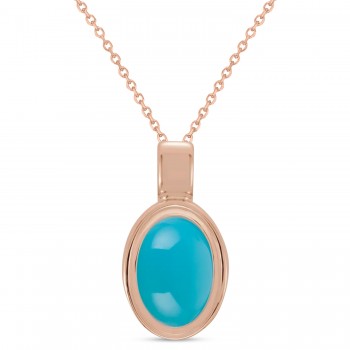 Oval Natural Cabochon Turquoise Pendant Necklace 14K Rose Gold (0.83ct)