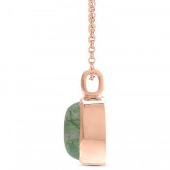 Oval Natural Cabochon Moss Agate Pendant Necklace 14K Rose Gold (0.72ct)