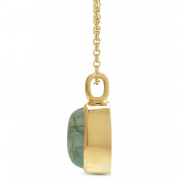 Oval Natural Cabochon Moss Agate Pendant Necklace 14K Yellow Gold (0.72ct)