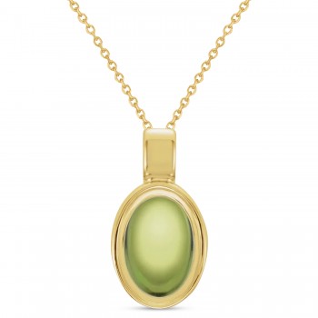 Oval Natural Cabochon Peridot Pendant Necklace 14K Yellow Gold (0.86ct)