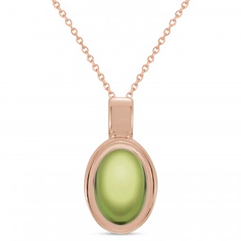 Oval Natural Cabochon Peridot Pendant Necklace 14K Rose Gold (0.86ct)