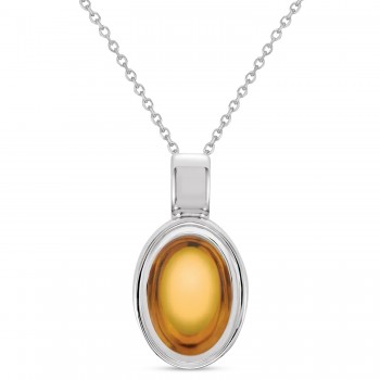 Oval Natural Cabochon Citrine Pendant Necklace 14K White Gold (0.96ct)