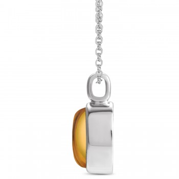 Oval Natural Cabochon Citrine Pendant Necklace 14K White Gold (0.96ct)