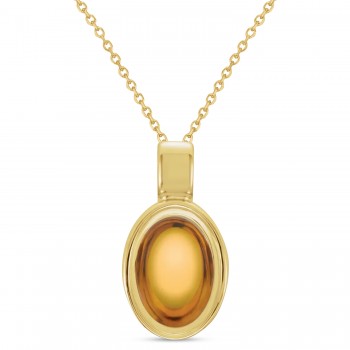 Oval Natural Cabochon Citrine Pendant Necklace 14K Yellow Gold (0.96ct)