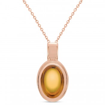 Oval Natural Cabochon Citrine Pendant Necklace 14K Rose Gold (0.96ct)